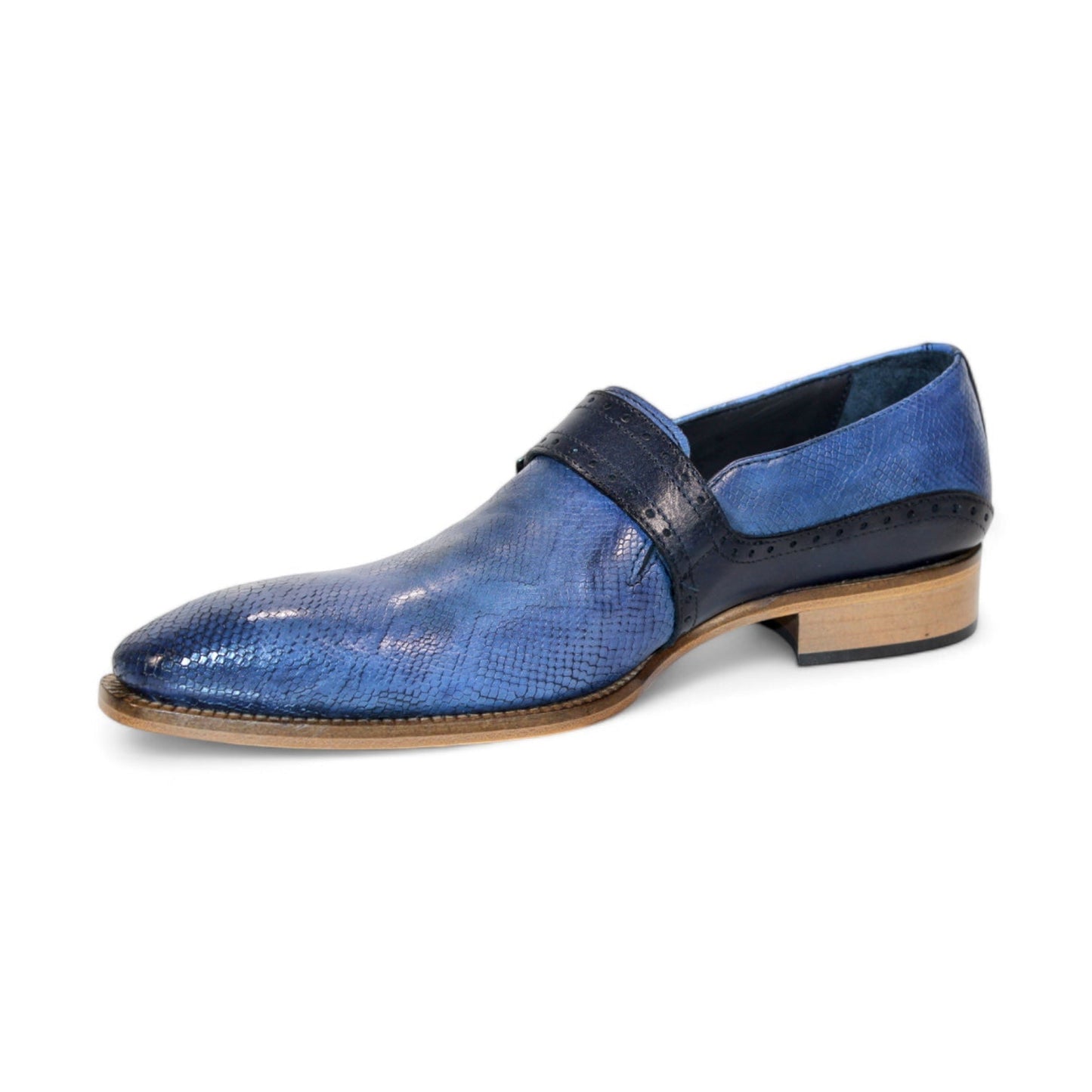 Duca Sezze Men's Shoes Powder Blue/Navy Snake Print/Calf-Skin Leather Loafers (D1172)-AmbrogioShoes