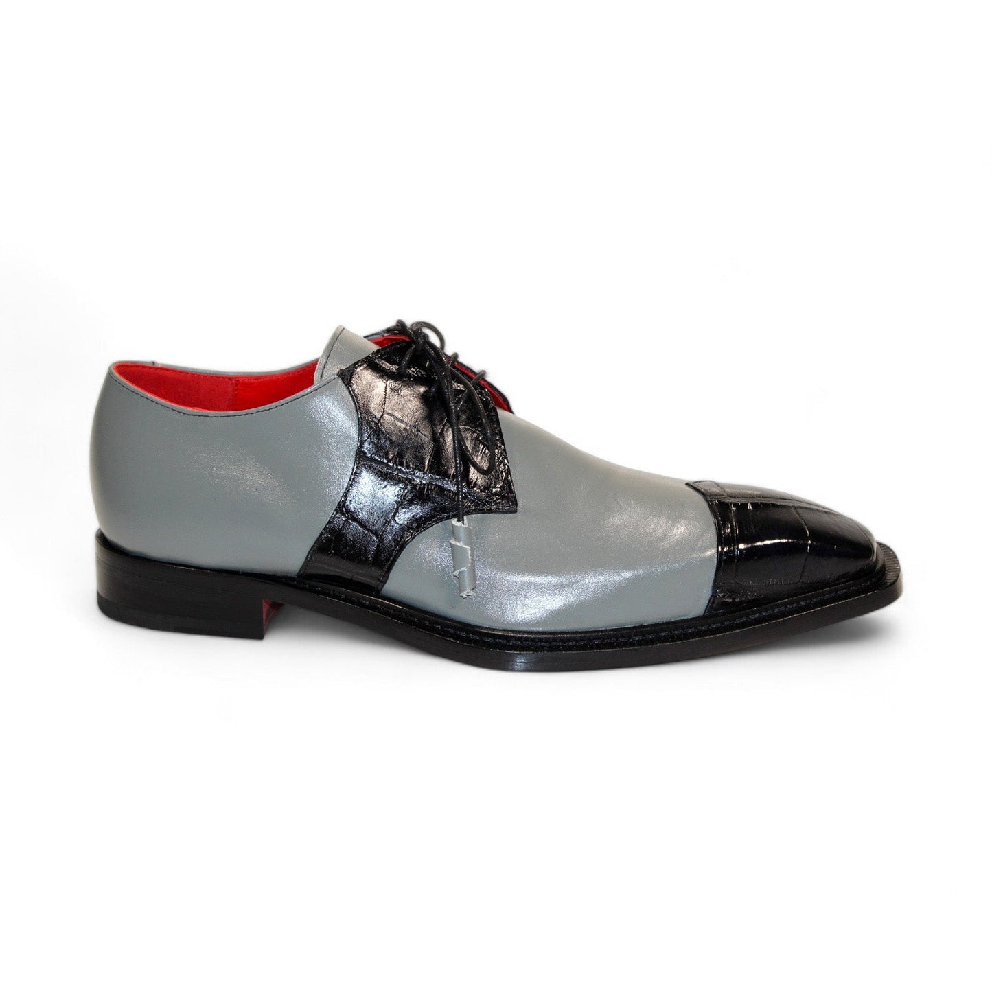Fennix Landon Men's Shoes Black/Grey Alligator/Calf-Skin Leather Exotic Oxfords (FX1160)-AmbrogioShoes