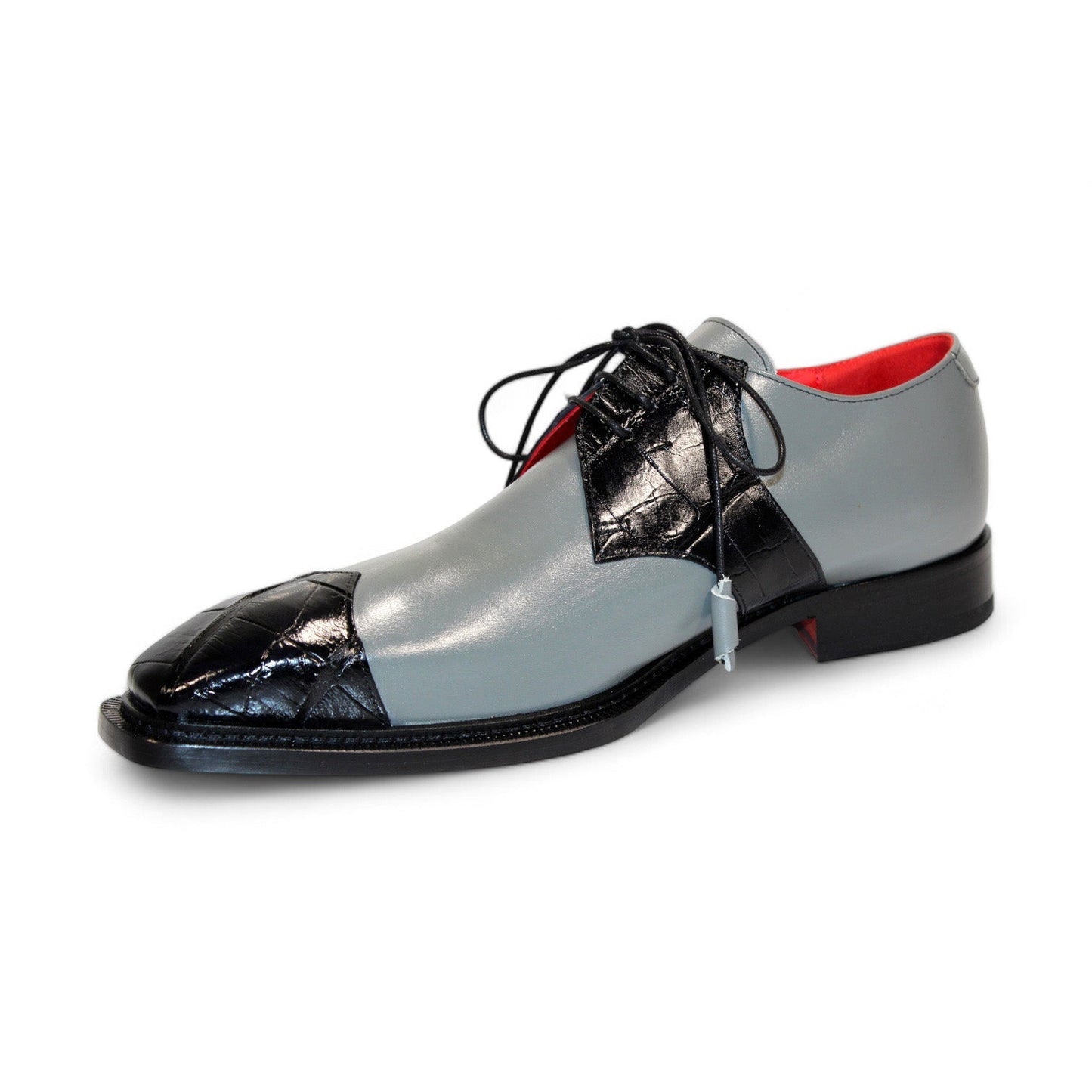 Fennix Landon Men's Shoes Black/Grey Alligator/Calf-Skin Leather Exotic Oxfords (FX1160)-AmbrogioShoes